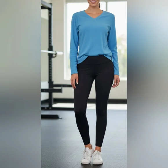 Columbia Ocean Blue Fleece V-Neck LS Hiking Outdoor Athleisure Top - Picture 7 of 7